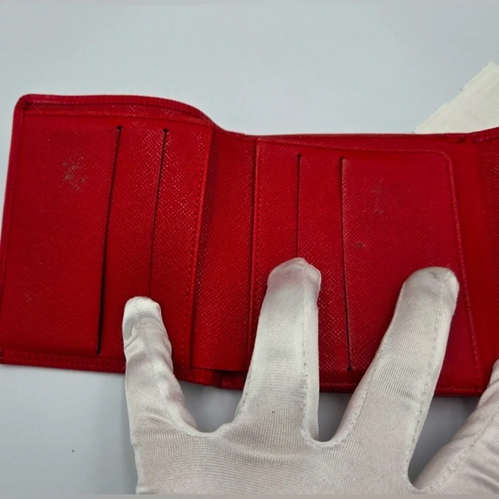 LOUIS VUITTON Red Epi Leather Wallet w/Box, Gift Card, Tag, & Ribbon, EUC